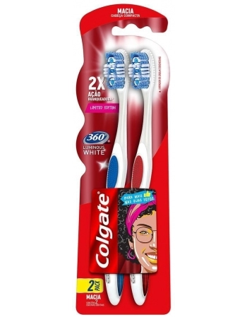 ESCOVA DENTAL COLGATE 360º LUMINOUS WHITE 2UNID PROMO LEVE 2 PAGUE 1