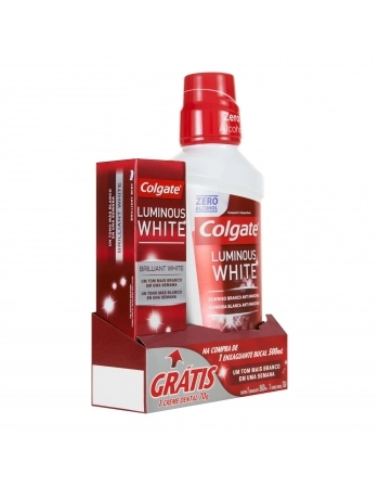 ENXAGUANTE BUCAL BRANQUEADOR COLGATE LUMINOUS WHITE 500ML GRÁTIS 1 CREME DENTAL 70G