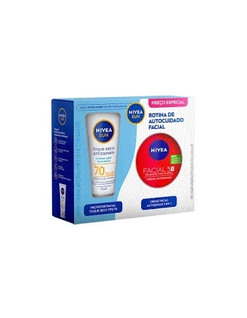 KIT NIVEA CREME 100G + PROTETOR SOLAR TOQUE SECO FPS 70 SUN 40ML FACIAL ANTISSINAIS