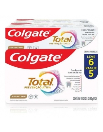 CREME DENTAL COLGATE TOTAL ORIGINAL MINT BISNAGA PACK 6 X 90G LEVE MAIS PAGUE MENOS
