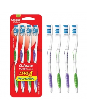 ESCOVA DENTAL COLGATE CLASSIC CLEAN 4 UNIDADES