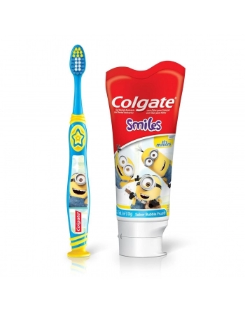 KIT COLGATE SMILES 2 UNID ESCOVA DENTAL + CREME DENTAL MINIONS 100G COM PREÇO ESPECIAL